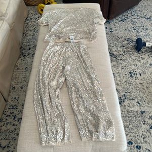 Zara kids.   Sequin sequin shirt and pants set